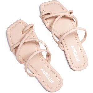 Women's All Cream Soft Flat Toe Ring Style Thongs Cross Strap Slide Sandal Shoes